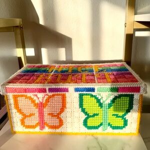 Nice Butt Butterfly Plastic Canvas Box - Bright Colors - Handmade
